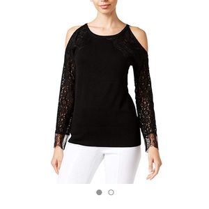 Thalia Sodi lace sleeved sweater in deep black